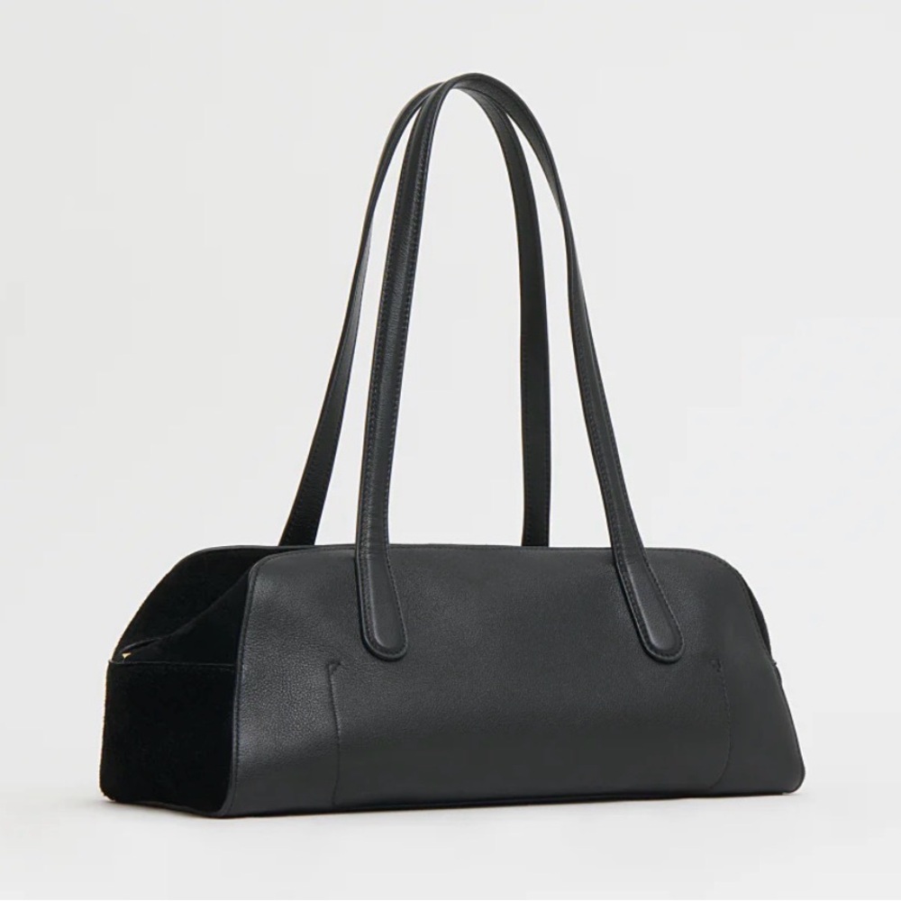 Mansur Gavriel Helios Bag Black Leather and Suede East West Shoulder Bag